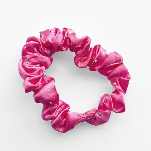 Chouchou Classique Pour Cheveux En Satin Plissé Diamant Chic Fuchsia