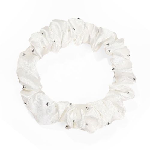 Chouchou Classique Pour Cheveux En Satin Plissé Diamant Chic Blanc