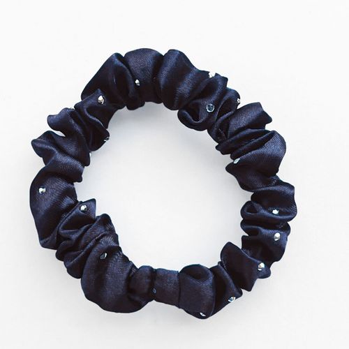 Chouchou Classique Pour Cheveux En Satin Plissé Diamant Chic Bleu