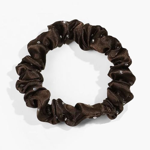 Chouchou Classique Pour Cheveux En Satin Plissé Diamant Chic Marron