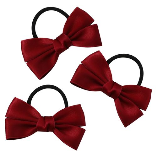 Lot De 3 Élastiques Casual Pour Cheveux Avec N?ud En Satin Délicat Rouge