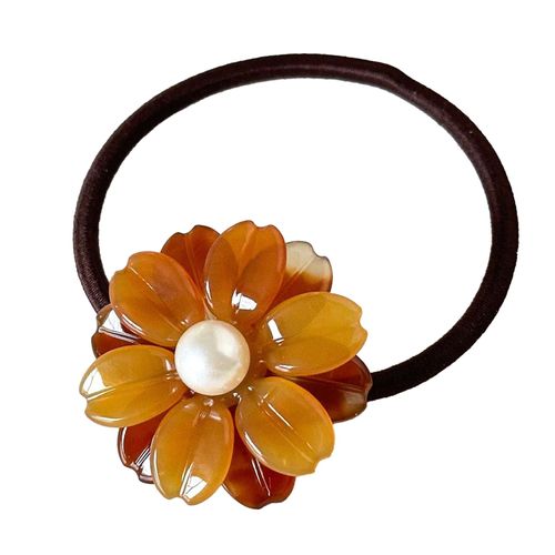 Élastique Casual Pour Cheveux À Fleur Cristalline Perlé Délicat Marron