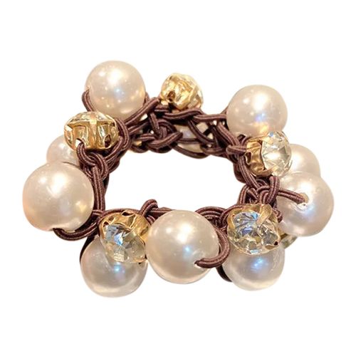 Élastique Élégant Pour Cheveux Tressé À Perles Et Strass Raffiné Marron