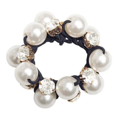 Élastique Élégant Pour Cheveux Tressé À Perles Et Strass Raffiné Noir