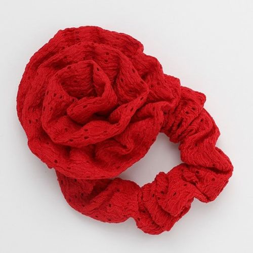 Chouchou En Rose 3d Pour Cheveux En Tulle Ajouré Brodé Vintage Rouge