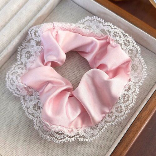 Chouchou Classique Pour Cheveux En Satin Avec Dentelle Coquette Rose
