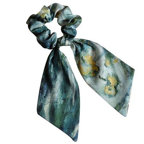 Chouchou Foulard Long Pour Cheveux En Satin Imprimé Tie And Dye Vintage Vert