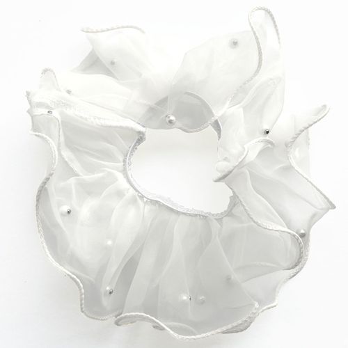 Chouchou Classique Pour Cheveux En Tissu Léger Avec Perles Raffiné Blanc