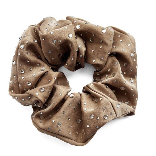 Chouchou Classique Pour Cheveux En Satin Cristal Pailleté Glamour Marron