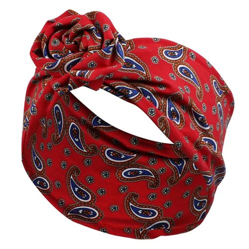 Bandeau Style Turban Pour Cheveux En Coton Imprimé Paisley Rétro Rouge