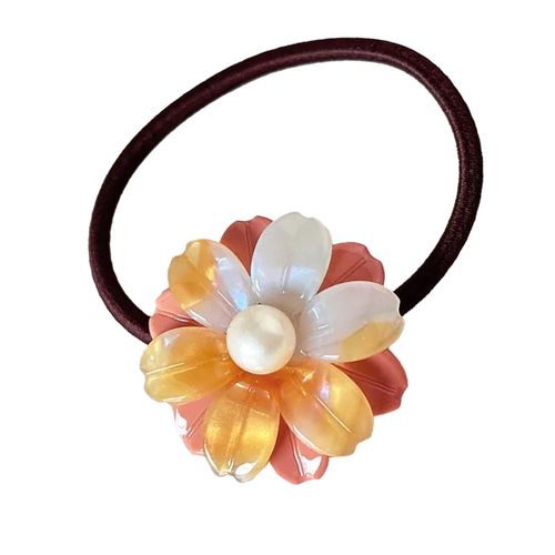 Élastique Casual Pour Cheveux À Fleur Cristalline Perlé Délicat Rose Et Blanc Doré