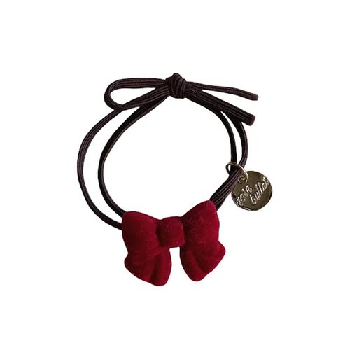 Élastique Casual Pour Cheveux À Médaillon Et N?ud En Velours Bordeaux