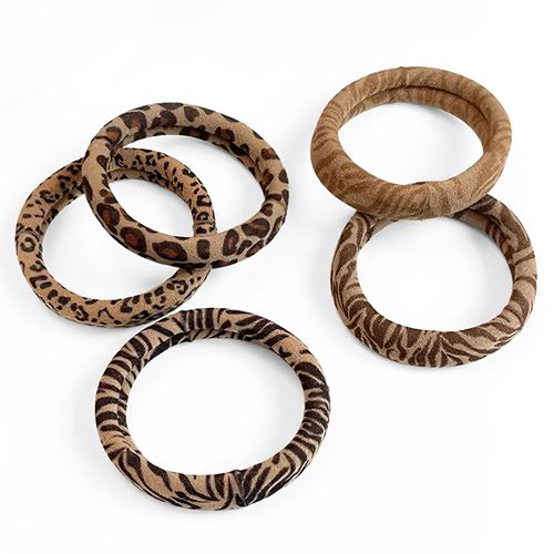 Lot De 5 Élastiques Pour Cheveux Imprimés Animaliers Raffiné Marron