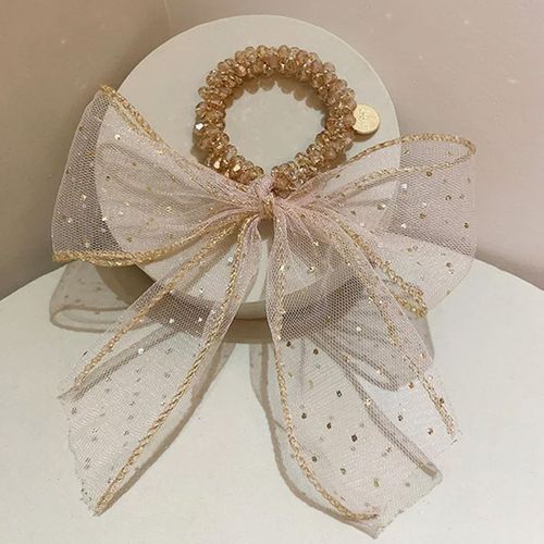 Chouchou Chic Pour Cheveux En Perles Et N?ud Impérial Raffiné Beige