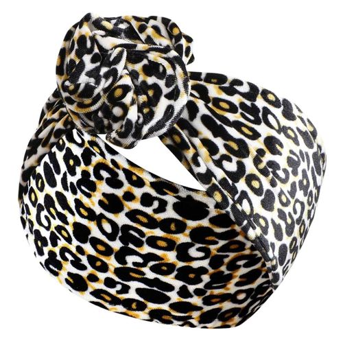 Bandeau Style Turban Pour Cheveux En Velours Imprimé Léopard Vintage Beige