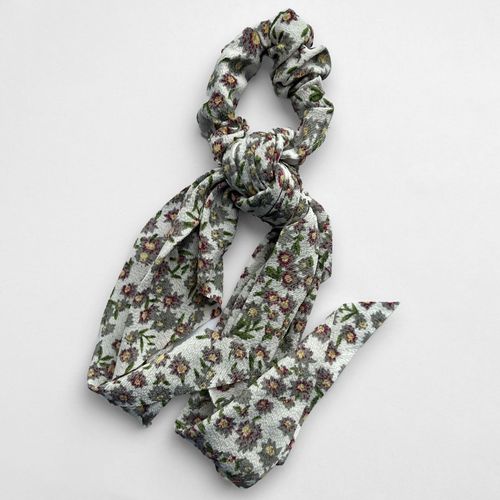 Chouchou Foulard Long Pour Cheveux En Voile Épais Fleuri Liberty Casual Vert