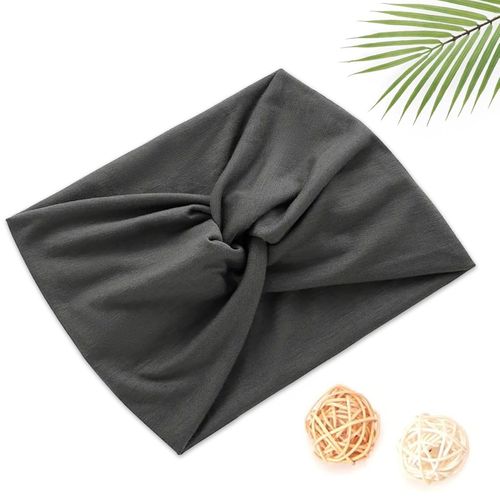 Bandeau Croisé Pour Cheveux En Coton Doux Uni Raffiné Gris Charbon