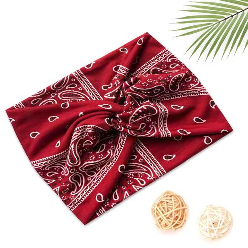Bandeau Croisé Pour Cheveux En Coton Doux Imprimé Paisley Vintage Rouge