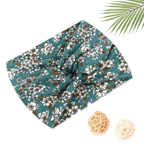 Bandeau Croisé Pour Cheveux En Coton Doux Fleuri Et Feuillages Bleu