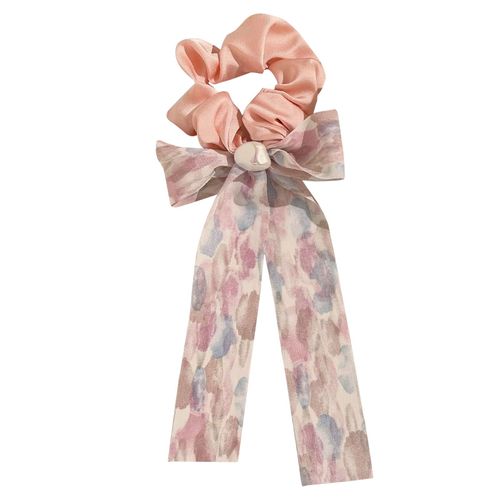 Chouchou Foulard Long Pour Cheveux En Satin À N?ud Imprimé Épuré Rose