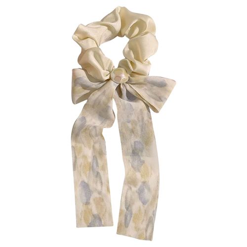 Chouchou Foulard Long Pour Cheveux En Satin À N?ud Imprimé Épuré Beige