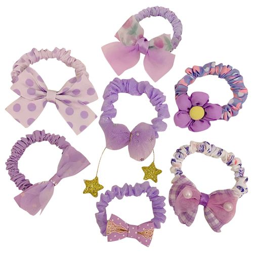 Lot De 7 Chouchous Princesse Pour Cheveux En Tissu Doux À N?ud Bouffant Violet