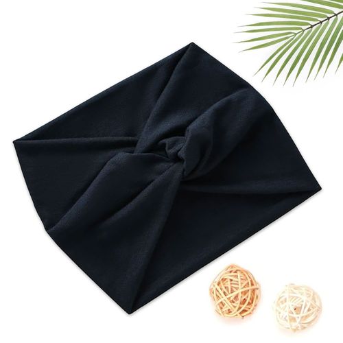 Bandeau Croisé Pour Cheveux En Coton Doux Uni Raffiné Bleu Marine