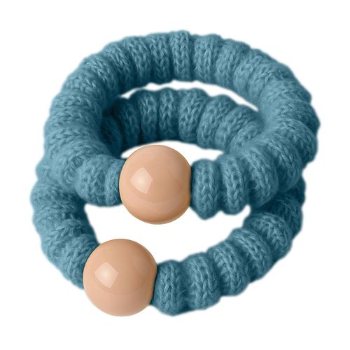 Duo De Chouchous Classique Pour Cheveux En Maille Avec Perle Minimaliste Bleu