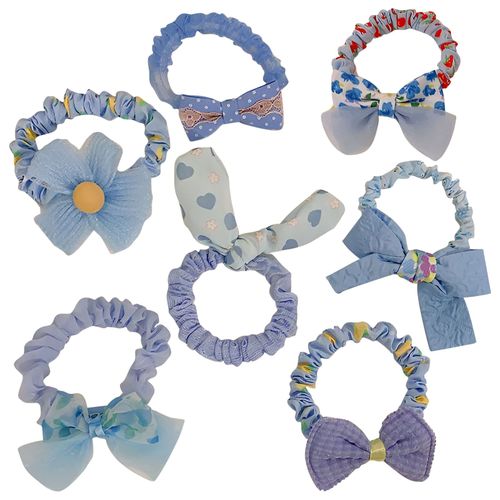 Lot De 7 Chouchous Princesse Pour Cheveux En Tissu Doux À N?ud Bouffant Bleu