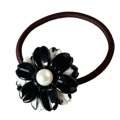 Élastique Casual Pour Cheveux À Fleur Cristalline Perlé Délicat Noir Et Blanc