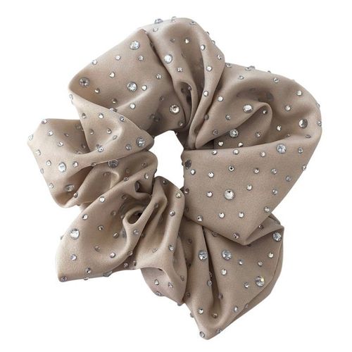 Chouchou Classique Pour Cheveux En Satin Cristal Pailleté Glamour Beige
