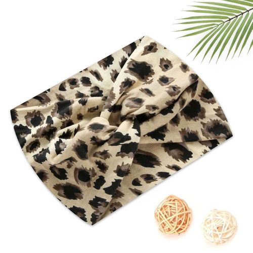 Bandeau Croisé Pour Cheveux En Coton Doux Imprimé Léopard Chic Beige