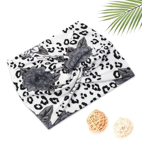 Bandeau Croisé Pour Cheveux En Satin Imprimé Léopard Et Roses Glamour Grise