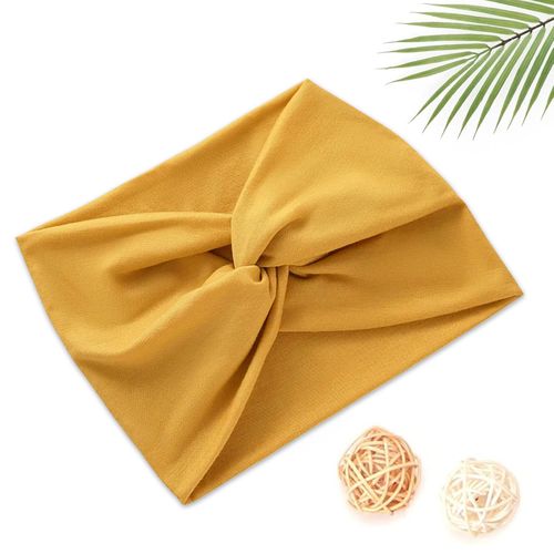 Bandeau Croisé Pour Cheveux En Coton Doux Uni Raffiné Jaune Curcuma
