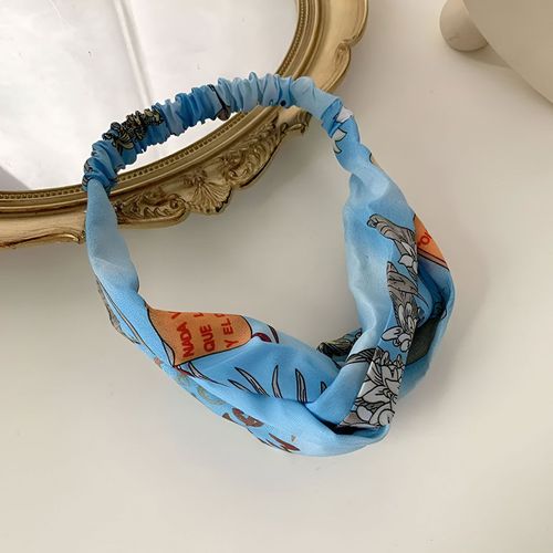 Bandeau Croisé Pour Cheveux En Satin Imprimé Floral Exotique Graphique Bleu