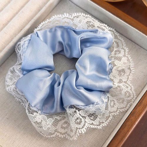 Chouchou Classique Pour Cheveux En Satin Avec Dentelle Coquette Bleu Ciel