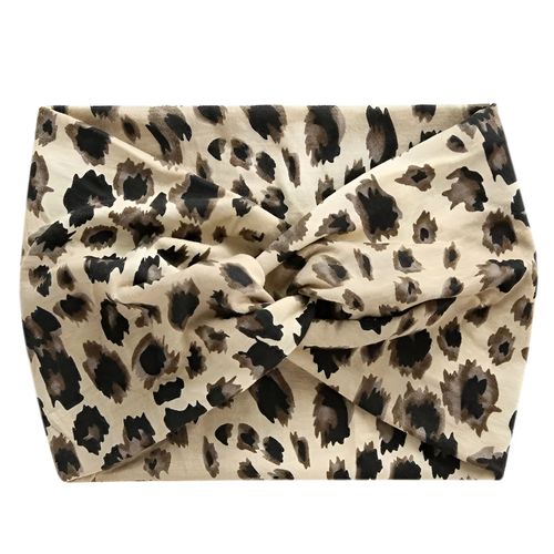 Bandeau Turban Pour Cheveux En Coton Doux Imprimé Léopard Raffiné Beige