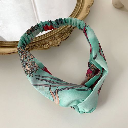 Bandeau Croisé Pour Cheveux En Satin Imprimé Floral Exotique Graphique Vert