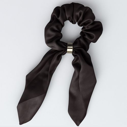 Chouchou Foulard Court Pour Cheveux En Satin Papillon Raffiné Marron