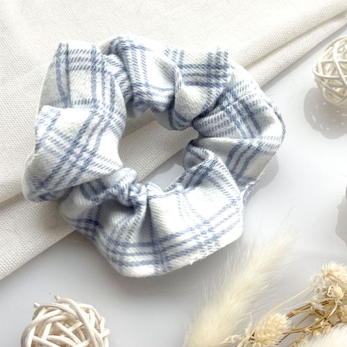 Chouchou Classique Pour Cheveux En Flanelle À Carreaux Minimaliste Blanc