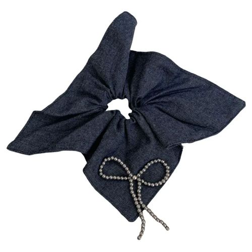 Chouchou Maxi Pour Cheveux En Tissu Denim Doux Avec N?ud Argenté