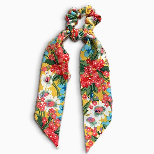 Chouchou Foulard Long Pour Cheveux En Voile Épais Fleuri Liberty Casual Jaune