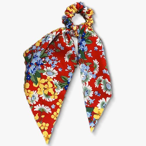Chouchou Foulard Long Pour Cheveux En Voile Épais Fleuri Liberty Casual Rouge