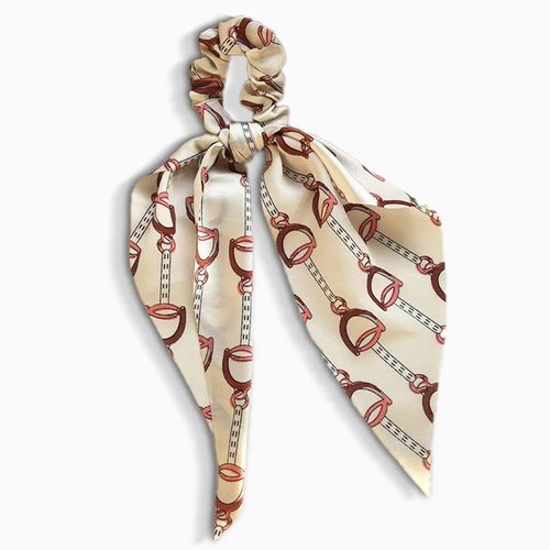 Chouchou Foulard Long Pour Cheveux En Satin Imprimé Baroque Sublime Blanc
