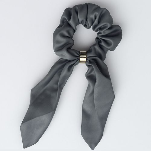 Chouchou Foulard Court Pour Cheveux En Satin Papillon Raffiné Gris