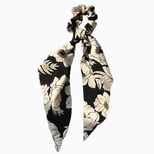 Chouchou Foulard Long Pour Cheveux En Voile Épais Fleuri Liberty Casual Noir