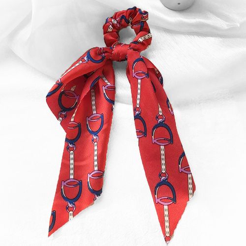 Chouchou Foulard Long Pour Cheveux En Satin Imprimé Baroque Sublime Rouge