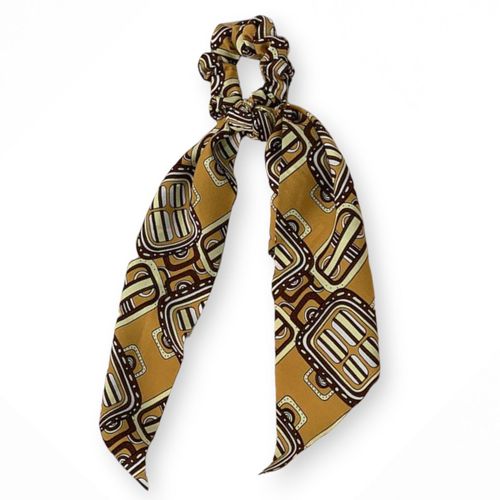 Chouchou Foulard Long Pour Cheveux En Satin Imprimé Chevron Graphique Jaune