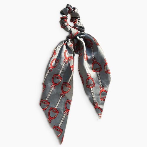 Chouchou Foulard Long Pour Cheveux En Satin Imprimé Baroque Sublime Gris