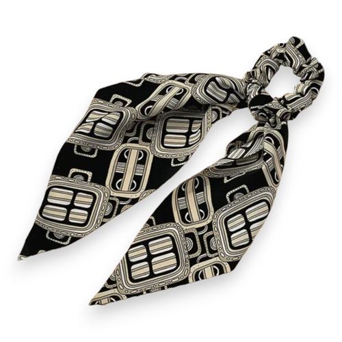 Chouchou Foulard Long Pour Cheveux En Satin Imprimé Chevron Graphique Beige
